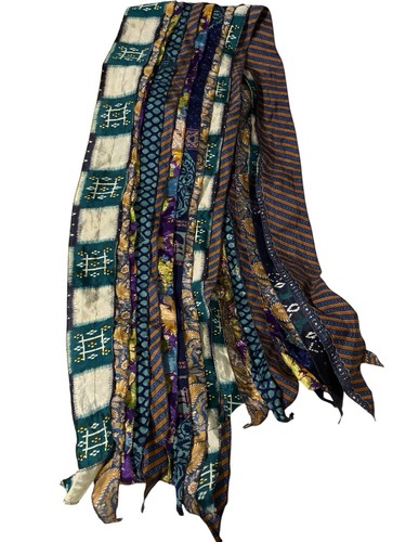 Eclectic Bohemian Multipaneled Upcycled Sari Scarf EUC 72” x 11”