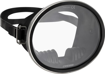 Classic Retro-Style Freediving Mask - Oval Tempered Glass Lens - Black