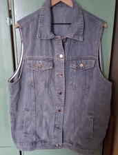 Women's 1x Denim Jean Jacket Vest Button Up