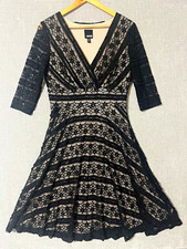 Black Lace Sequin Fit Flare Dress 10P Petite Gothic Romance Cocktail Side Zip