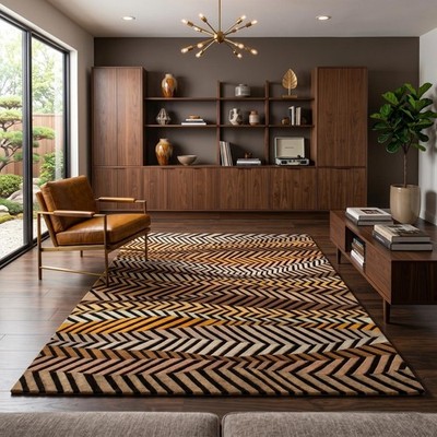 Modern Chevron Hand Tufted Rug, Geometric Neutral Area Rug, Contemporary Abstrac