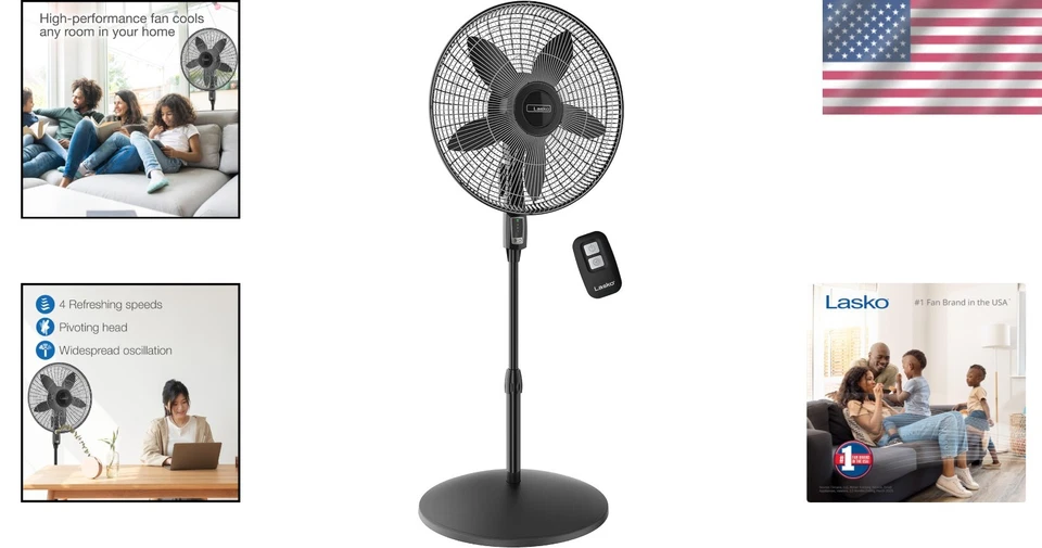 Elegant 18" Adjustable Height Floor Fan - 4 Speeds, Remote Control for All Rooms - Image 2 of 4