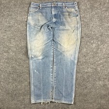 Wrangler Jeans Mens 42x32 Blue Relaxed Fit Light Wash Distressed Denim