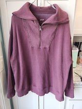 Aerie Down To Earth Plum Sz M 1/4 Zip Up Cotton Blend Pullover Sweatshirt