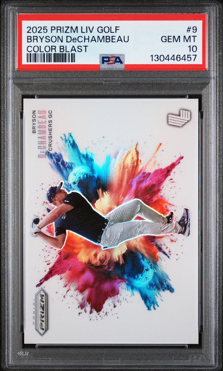 2025 PANINI PRIZM LIV GOLF COLOR BLAST #9 BRYSON DECHAMBEAU PSA 10