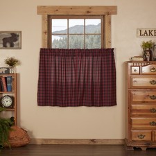 Rustic 36"x36" Tier Pair Red Rod Pocket Check Kitchen Window Curtains VHC Brands