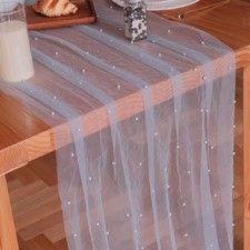 Psasrm Set of 6 Pearl Table Runner 10ft, 29 120 Inch Light Blue Table Cloth Pe