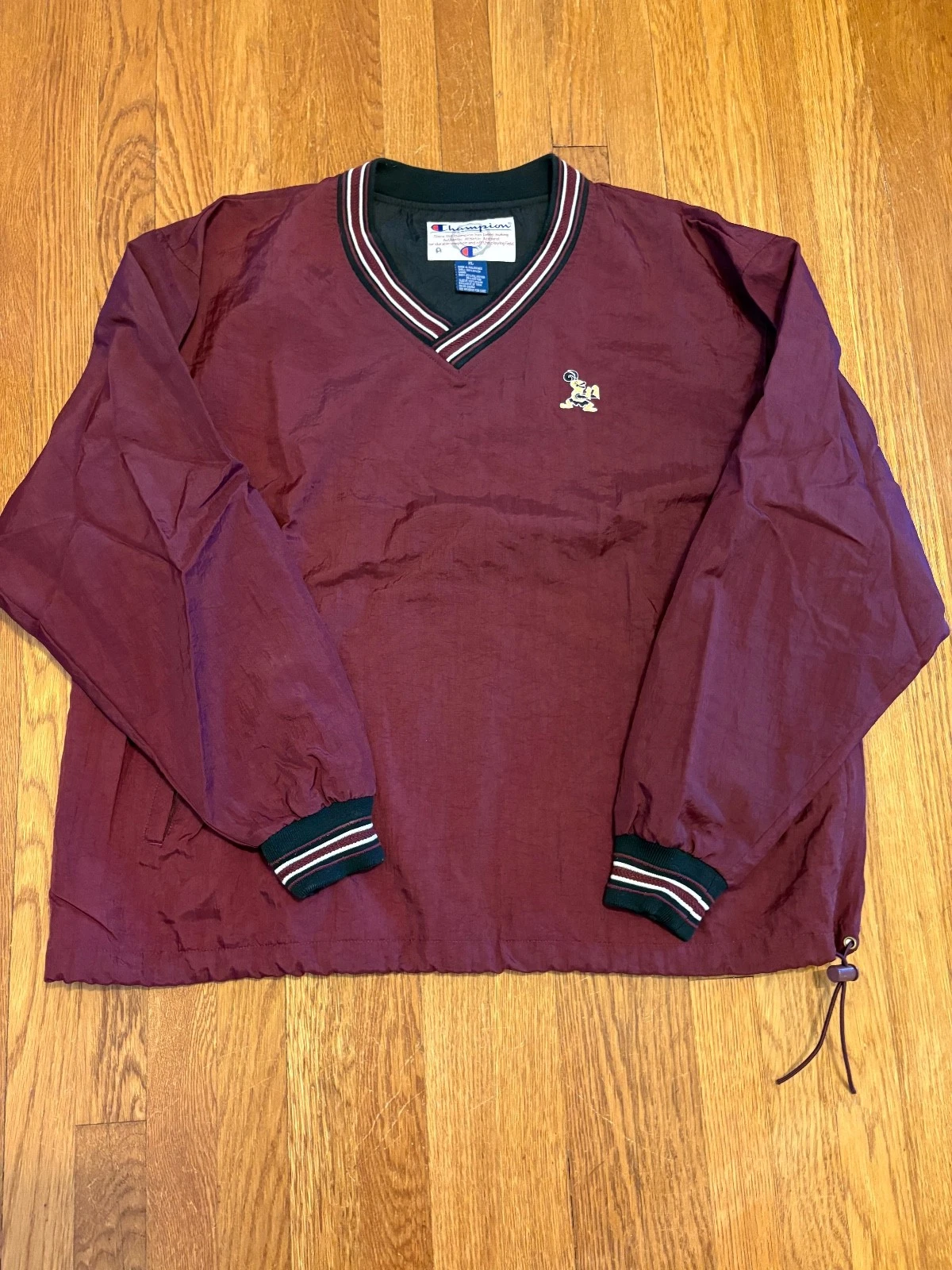 Vintage Champion Windbreaker Jacket Mens XL Red Cotton Lined V Neck Pullover