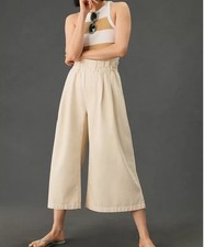 Anthropologie Pilcro High-Rise Cropped Wide Leg Paperbag Jeans Khaki Size Large