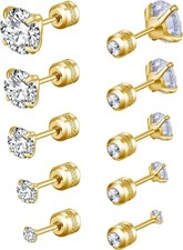 5 Pairs Stud Earrings Set,Hypoallergenic Double Round Cubic Zirconia Stainles...