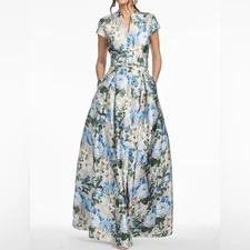 New Sachin & Babi Marta Mikado Floral Gown Dune and Dusk Petal Plus Size 18W