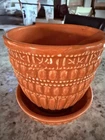 Vintage McCoy 3" Beaded Planter with Attached Saucer – Burnt Orange – USA