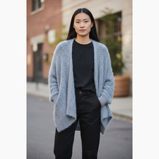 4247 River Island Light Gray Open Front Dolman Sleeve Fuzzy Cardigan Sweater 12