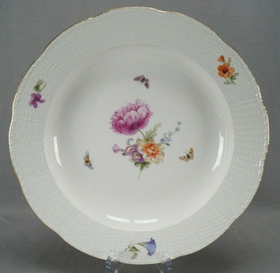 KPM Berlin Hand Painted Floral & Gold 13 3/4 Inch Basketweave Charger Circa 1915