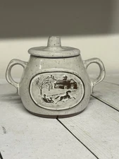 Onion River Pottery Sugar Bowl Vermont USA Maple Sugar House Horse Sleigh Lid