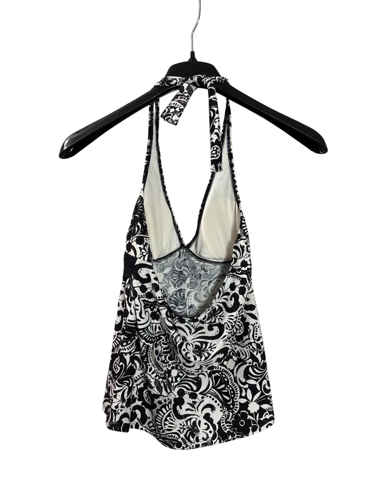 Chaps Womens Halter Tankini Top Size 8 Black White Floral Swimwear - Image 2 of 3