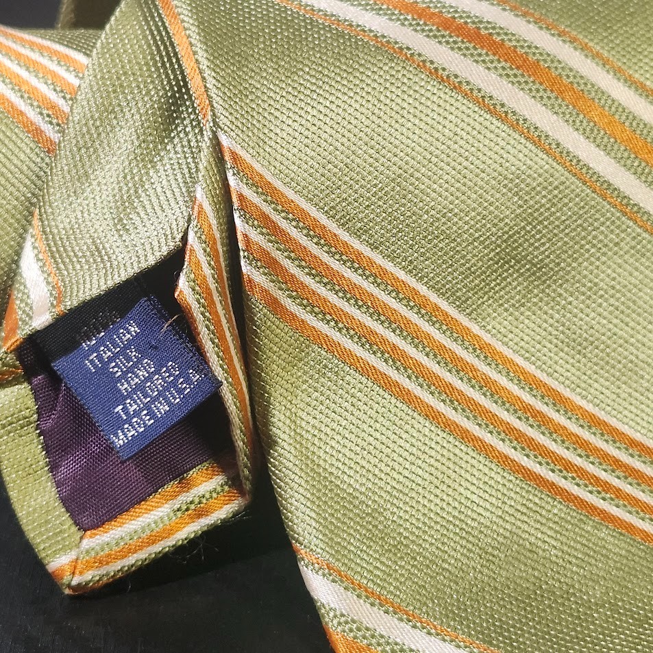Paul Frederick Green/Orange Diagonal Striped 100% Silk Handmade in USA image 3