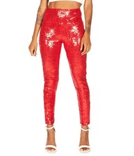 Tipsy Elves Red Sequin High Waisted Leggings Women's Size Medium