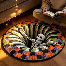 3D Halloween Rug, Abyss Quilted round Mat, Optical Illusion Rugs, 23.6In