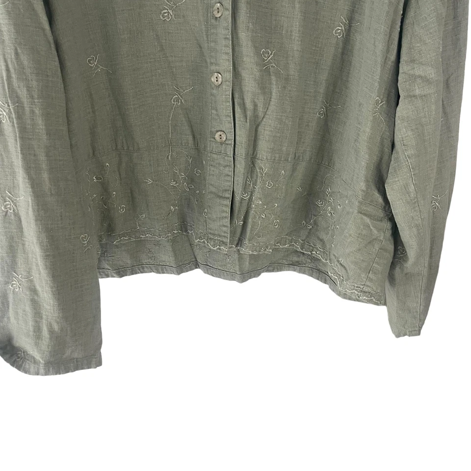 Kathie Lee Vintage 90s Women Size XL Green Linen Blend Embroidered Button Blouse - Imagem 3 de 4