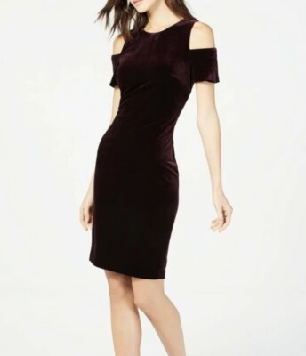 Calvin Klein Velvet Cold-Shoulder Dress Purple Sz 10 | eBay