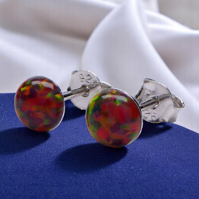 Lab Opal Ohrstecker aus 925 Sterling Silber rhodiniert 6mm Ohrringe schwarz-rot