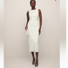 REFORMATION Maevry Sleeveless Knit Dress Glitter Silver Sparkle Party Midi Sz M