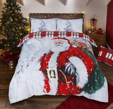 Image of Christmas Greeting Reversible Duvet Cover Set–Festive Santa & Snowman Polycotton