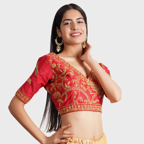 Indian Ethnic Women Embroidered Silk Blend Blouse For Saree Lehenga Party Wear - Picture 9 of 23