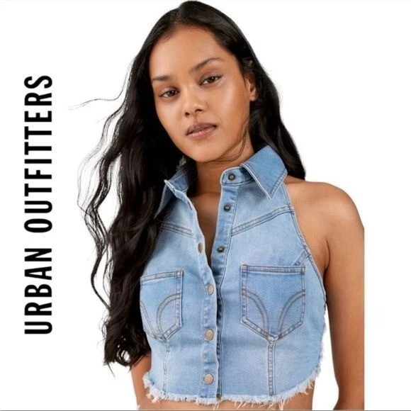 Denim halter cheap vest