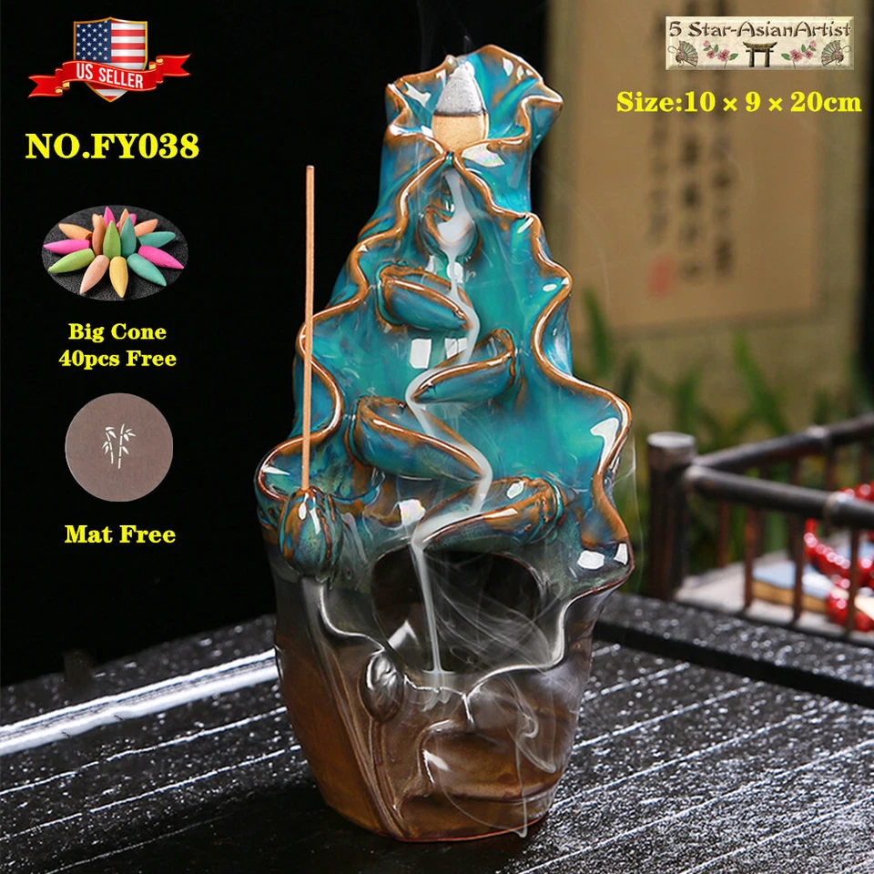 Quemador de incienso de reflujo de cerámica soporte esmalte cascada y conos de incienso regalo Foto 2 de 3