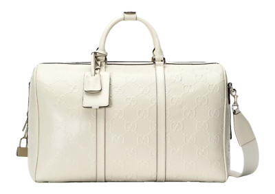 GUCCI GG Embossed Duffle Bag White