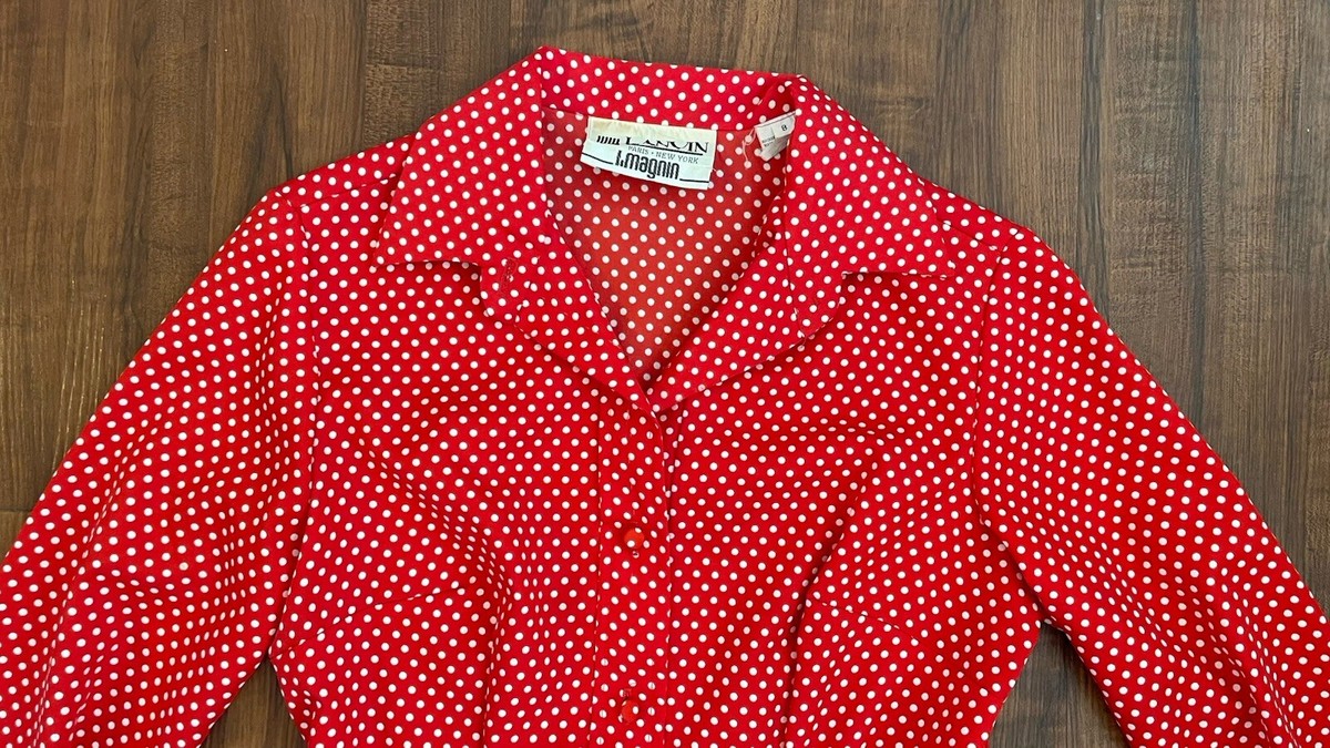 Vintage 1970's Lanvin I. Magnin Retro Red Polka Dot Pleated Vintage 1970's Lanvin I. Magnin Retro Red Polka Dot Pleated