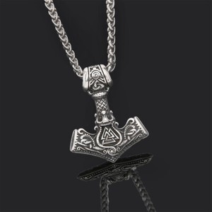 Authentic Mens Gold Plated Viking Thors Hammer Valknut Mjolnir Pendant Necklace Men