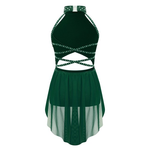 Girls Lyrical Modern Dance Dress Rhinestone Backless Leotard Ballroom AU - Picture 17 of 81