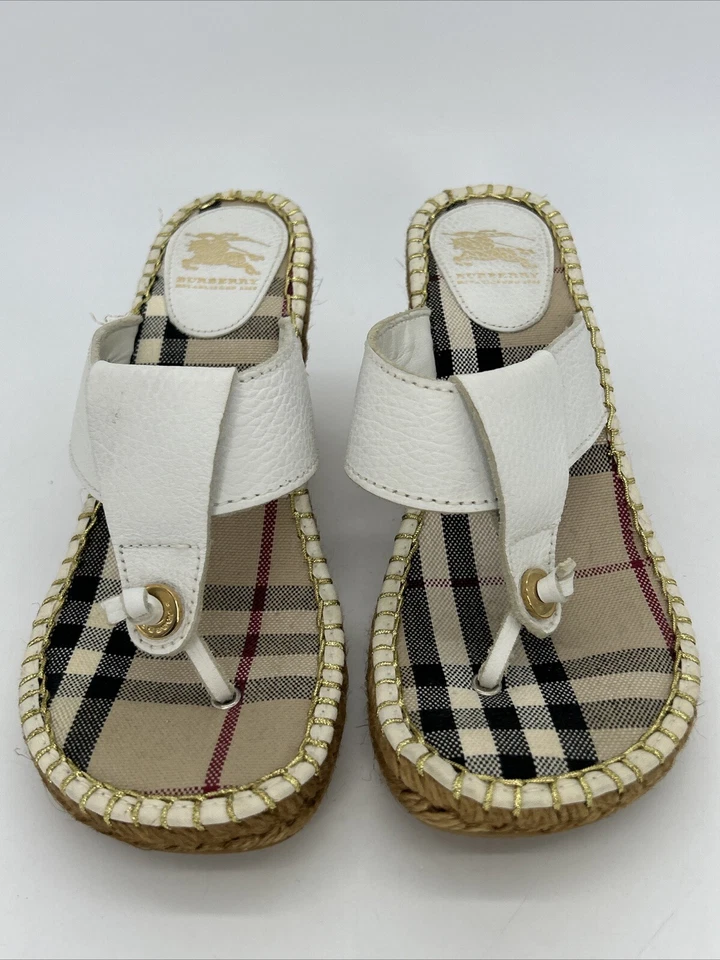 Sandalias de cuña con tanga alpargata de cuero blanco Burberry talla 39 EE. UU. 8,5 excelentes Foto 2 de 4