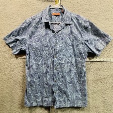 Tori Richard Hawaiian Shirt Mens L Blue Floral Geometric Cotton Lawn