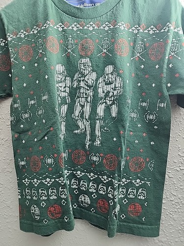 Star Wars Kids Shirt Christmas Theme Size Medium Storm Troopers Green & Red - Picture 2 of 6