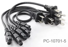 5-Pack 1ft 2-Prong Figure-8 Replacement Non-Polarized Power Cord Cable
