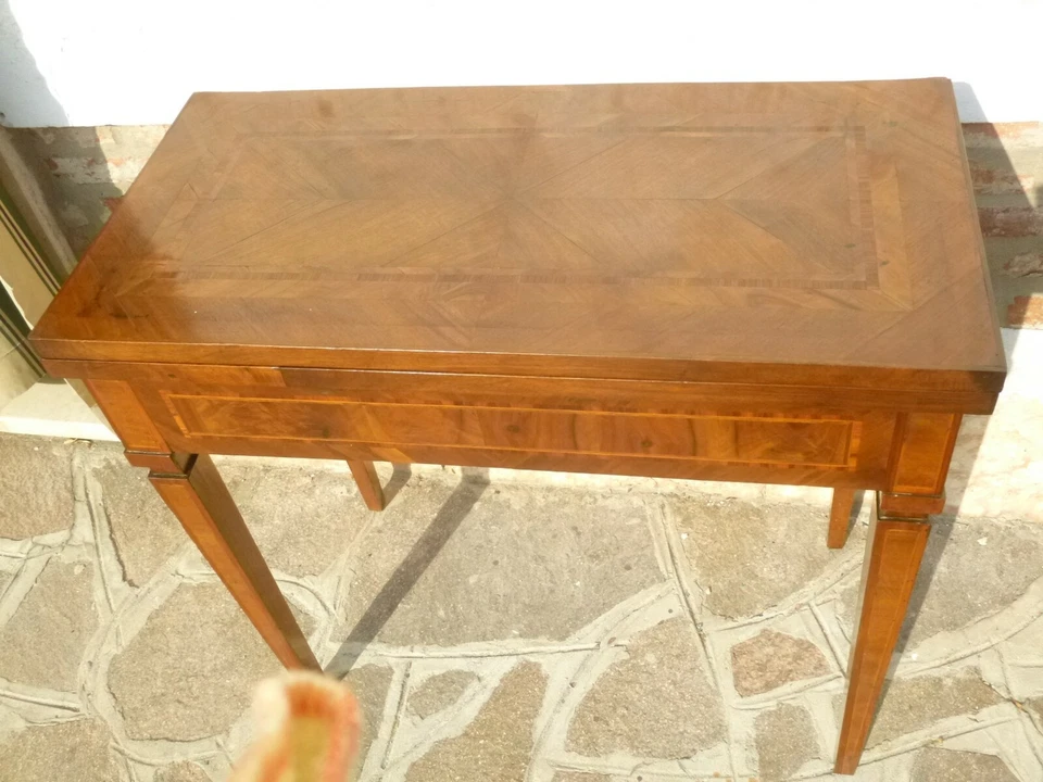 Antico Piccolo Tavolino da gioco intarsiato Luigi XVI Lombardia Pronto Ep '700 - Immagine 4 di 4