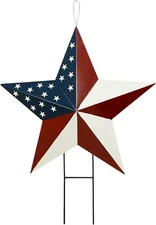 Metal Barn Stars Garden Stake Hanging Star Ornament American Flag Yard Sign USA