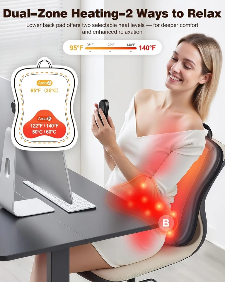 New Shiatsu Full Back Massager with Heat 3D Deep Tissue Kneading Massage Cushion - Image 2 of 4