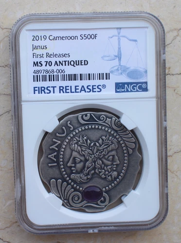 NGC MS70 Antiqued 2019 Cameroon S500F 16.55g Solid Silver Coin - Janus