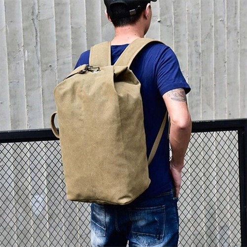 Large Capacity Mens Canvas Backpack Bucket Bag OutdoorTravel Duffle Luggage Bag - Picture 2 of 28