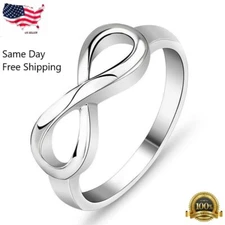 Women Jewelry Infinity Silver Plated Ring Cubic Zircon Wedding Ring Sz 6-10