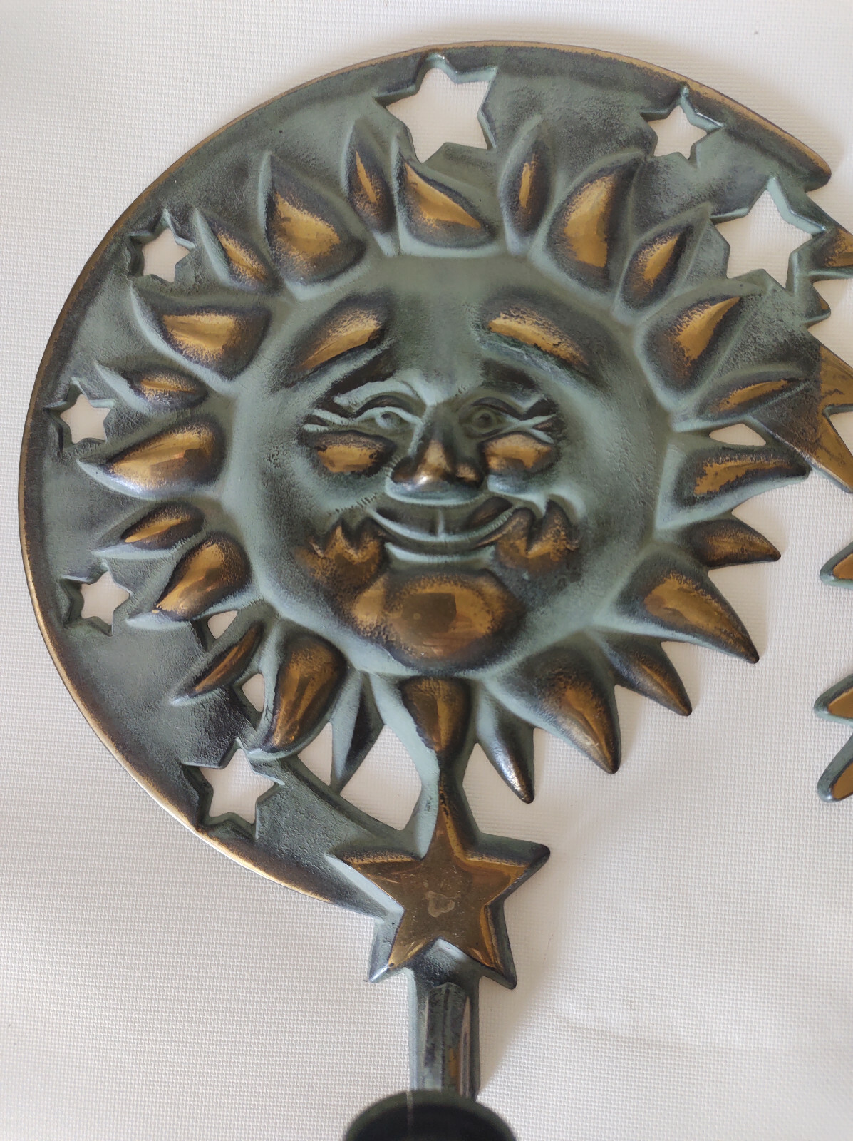 Vintage 1994 Partylite Moon & Sun Wall Candle Holder Brass Sconce