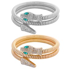 Women Punk Snake Bracelet Stainless Steel CZ Serpent Wrap Cuff Bangle Adjustable
