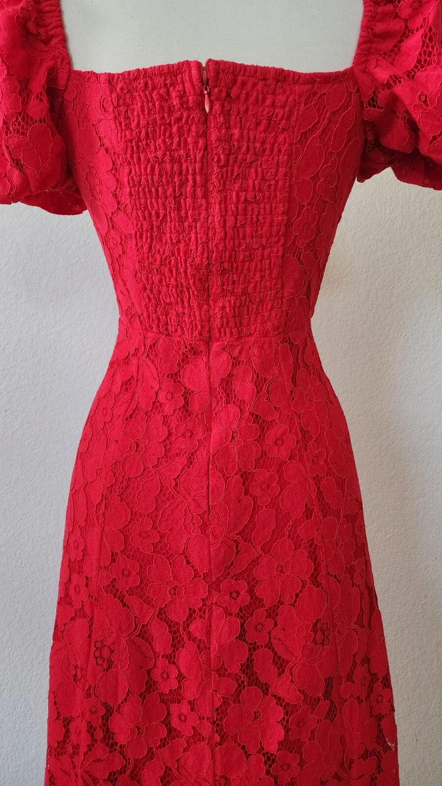 Abito midi Anthropologie nuovo taglia small rosso pizzo floreale Bridgerton San Valentino