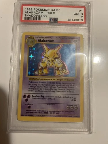 Pokémon 1999 Alakazam Base Set Shadowless 1/102 Holo Rare PSA 2 English TCG Card