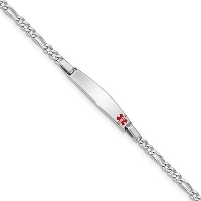 Sterling Silber Rhodium Kinder medizinisches ID Armband mit Figaro ID Armband